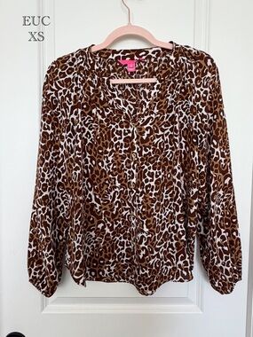 Lilly Pulitzer Chocolate Spot Brown and White Leopard Print Blouse